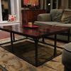 Large Coffee Table built with wood from a vintage seeder.