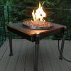 Dock Fire Patio Table. Reclaimed wood top, all stainless burner with glass crystals. Available in propane or natural gas. 