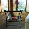 Vintage Sears & Roebuck rocking horse with steel frame and glass