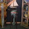Johnson Outboard Table with tempered glass top. Acid patina finish on steel with clear protective coat. 